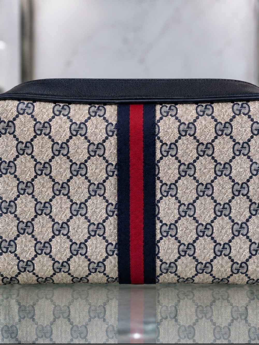 Authentic Gucci Vintage GG Canvas Crossbody with Navy & Red Web Stripe Tassel - Picture 3 of 13